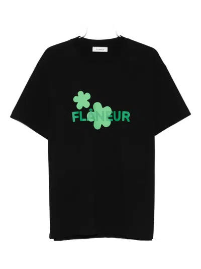 Flâneur Flower-print Cotton T-shirt In Black