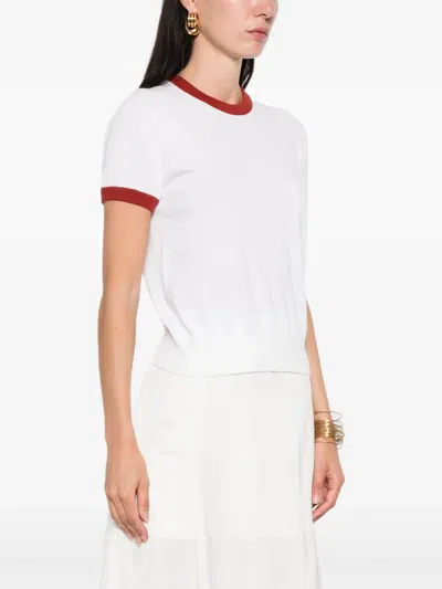Vince Contrast-trim Cotton-cashmere T-shirt In White