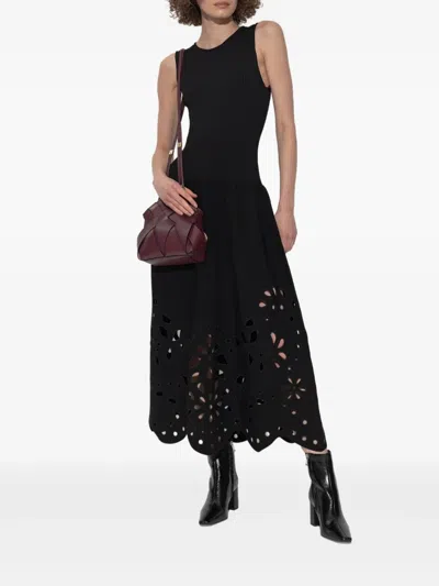 Ulla Johnson Rosaline Ribbed-knit And Broderie Anglaise Jersey Midi Dress In Black