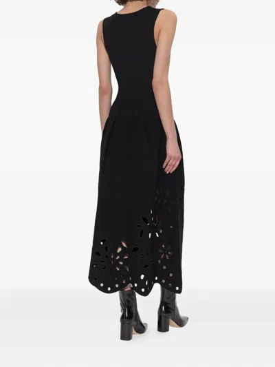Ulla Johnson Rosaline Ribbed-knit And Broderie Anglaise Jersey Midi Dress In Black