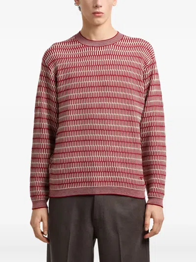 Emporio Armani Two-tone Embroidery-stitched Jacquard Virgin Wool Jumper In Red