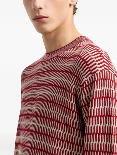 Emporio Armani Two-tone Embroidery-stitched Jacquard Virgin Wool Jumper In Red