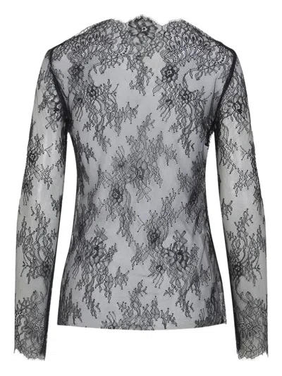 Alberta Ferretti Floral Pattern Lace Ls T-shirt In Gray