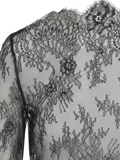 Alberta Ferretti Floral Pattern Lace Ls T-shirt In Gray
