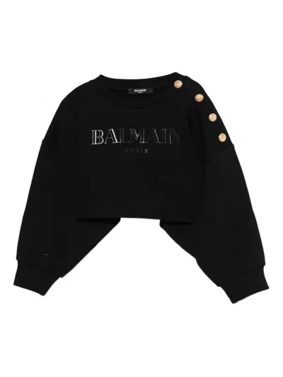 Balmain Logo Print Sweatshirt In Black