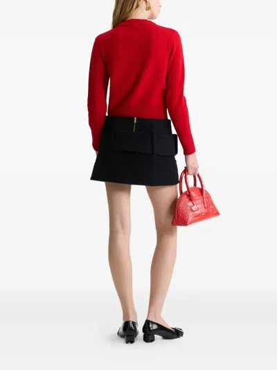 Patou Double-collar Wool Cardigan In Red