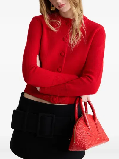Patou Double-collar Wool Cardigan In Red