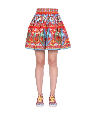 Dolce & Gabbana Gathered Printed Cotton-poplin Mini Skirt