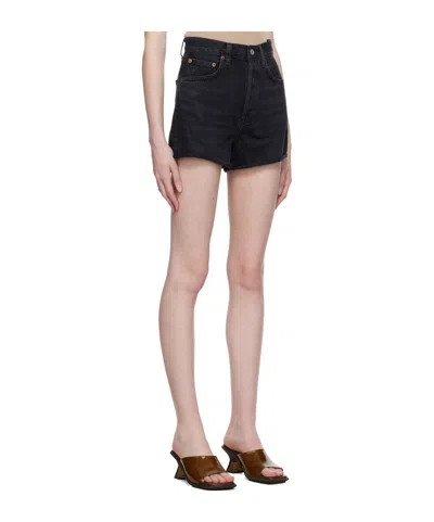 Agolde High Waist Denim Shorts In Black