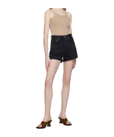 Agolde High Waist Denim Shorts In Black