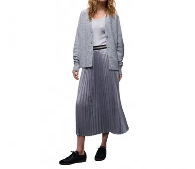 Summum Pleated Lame Skirt In Mist In Gray