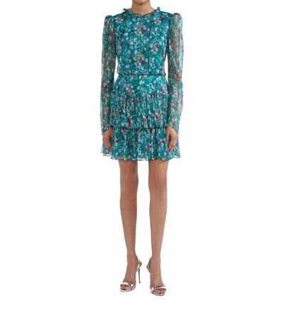 Saloni Ava-b Dress In Sea Hidden Ophidian In Green