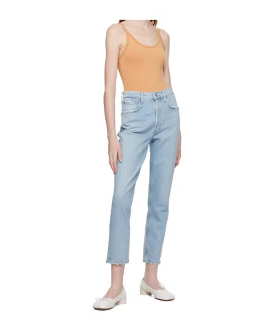 Agolde High Waist Denim Trousers In Blue