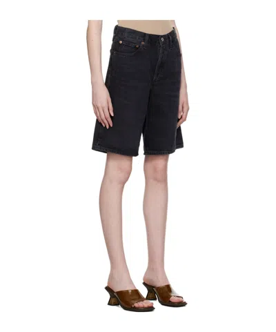 Agolde Stella Distressed Organic Denim Shorts In Black
