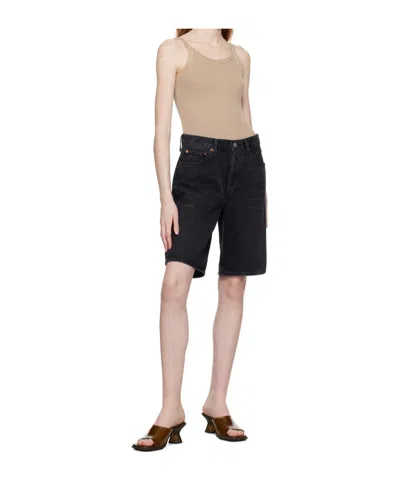 Agolde Stella Distressed Organic Denim Shorts In Black