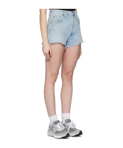 Agolde Parker Raw-cut Denim Shorts In Blue