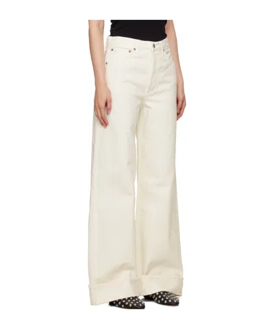 Agolde High Waist Cuffed Denim Trousers In White