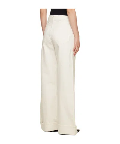 Agolde High Waist Cuffed Denim Trousers In White
