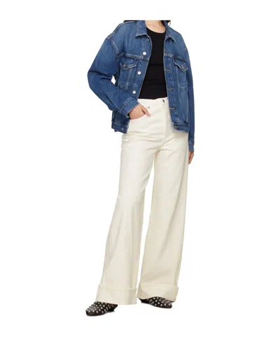 Agolde High Waist Cuffed Denim Trousers In White