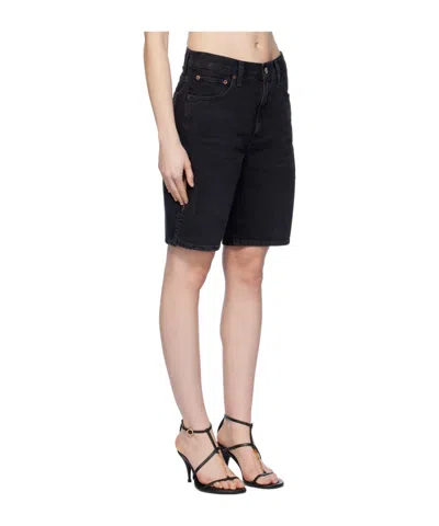 Agolde Stella Distressed Organic Denim Shorts In Black