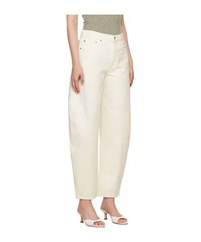 Agolde High Waist Cuffed Denim Trousers In White