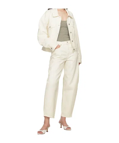 Agolde High Waist Cuffed Denim Trousers In White