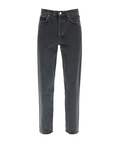 Agolde Blue Jeans With High Waist And Logo Patch On The Rear In Black