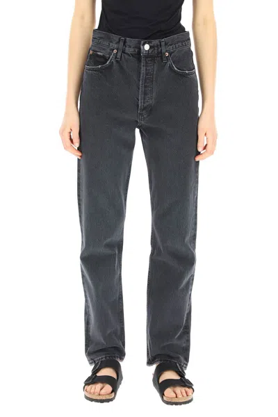 Agolde Blue Jeans With High Waist And Logo Patch On The Rear In Black