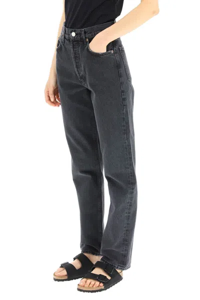 Agolde Blue Jeans With High Waist And Logo Patch On The Rear In Black