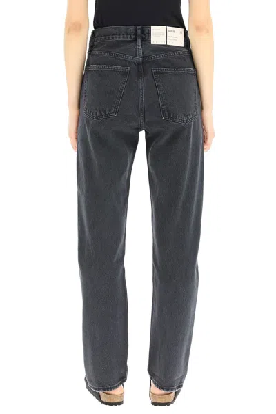 Agolde Blue Jeans With High Waist And Logo Patch On The Rear In Black