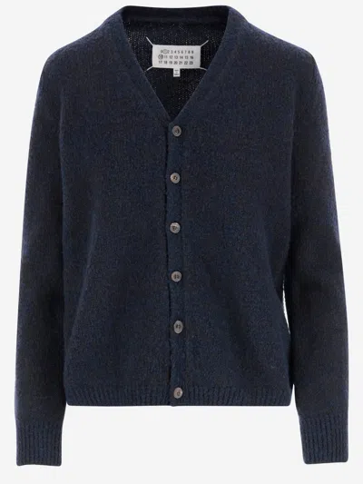 Maison Margiela Wool Blend Cardigan In Blue