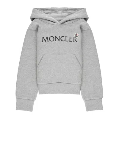 Moncler Logo Cotton Hoodie Grey In Gray