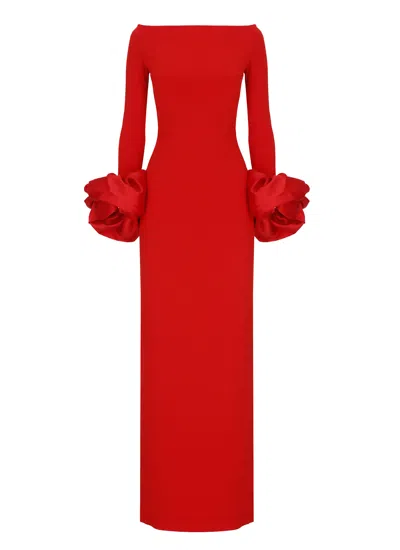 Solace London Talia Maxi Red Dress With Oversized Cuffs In Crepe Woman In Red