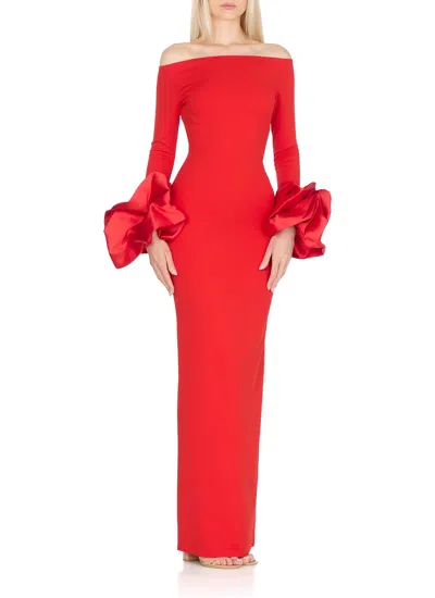 Solace London Talia Maxi Red Dress With Oversized Cuffs In Crepe Woman In Red