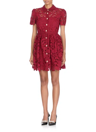 Self-portrait Womens Embroidered Collared Lace Mini Dress Burgundy In Red