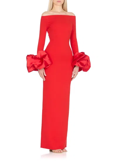 Solace London Talia Maxi Red Dress With Oversized Cuffs In Crepe Woman In Red
