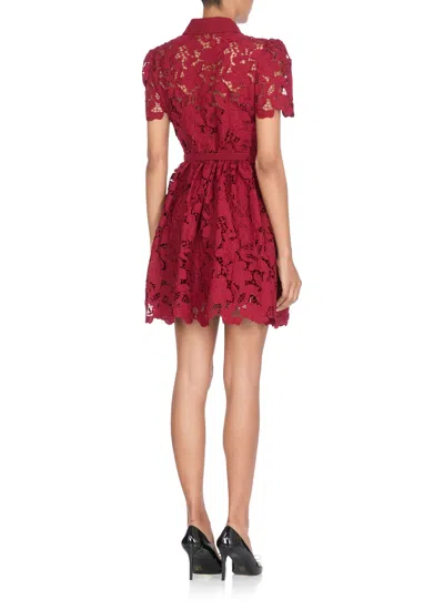 Self-portrait Womens Embroidered Collared Lace Mini Dress Burgundy In Red