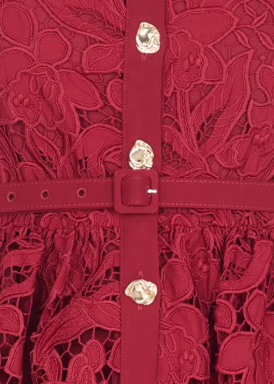 Self-portrait Womens Embroidered Collared Lace Mini Dress Burgundy In Red