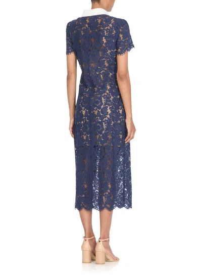 Self-portrait Navy Blue Dress With Front Button Fastening In Pink