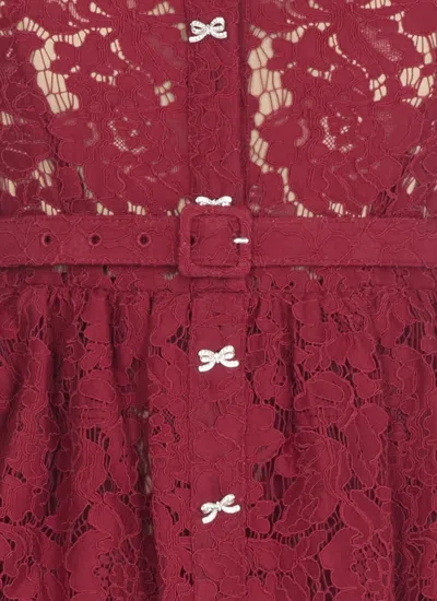 Self-portrait Bordeaux Lace Peplum Midi Dress In Burgundy
