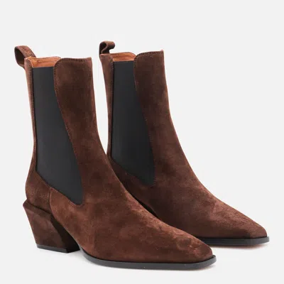 Paris Texas Pointed Ankle Boots In Soft Pepper Suede Leather