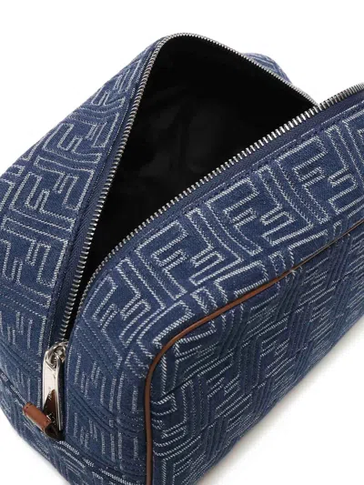 Fendi Medium Toiletry Case In Denim-effect Ff Jacquard In Blue