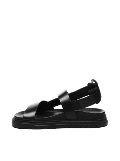 Fendi Ff Leather Sandals In Black