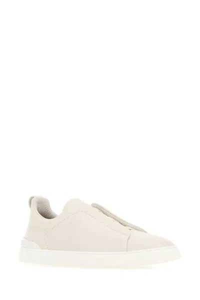 Zegna Ivory Leather Slip Ons