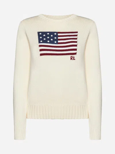 Ralph Lauren Flag Cotton Sweater In Neutral
