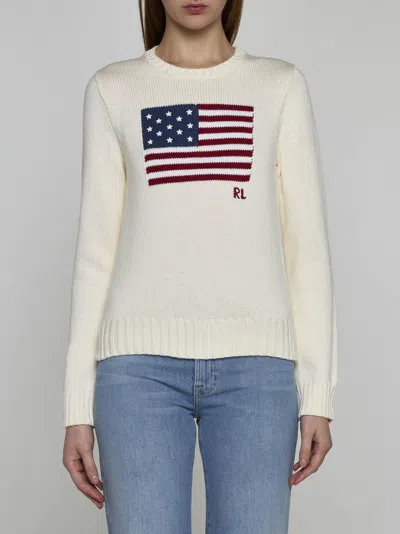 Ralph Lauren Flag Cotton Sweater In Neutral