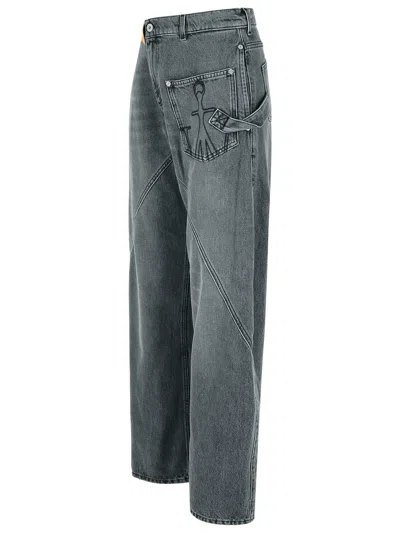 Jw Anderson Twisted Grey Denim Jeans In Gray