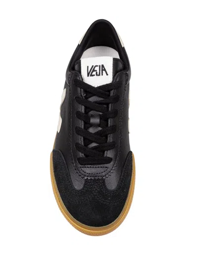 Veja Volley Panelled Grained Leather Sneakers In Black