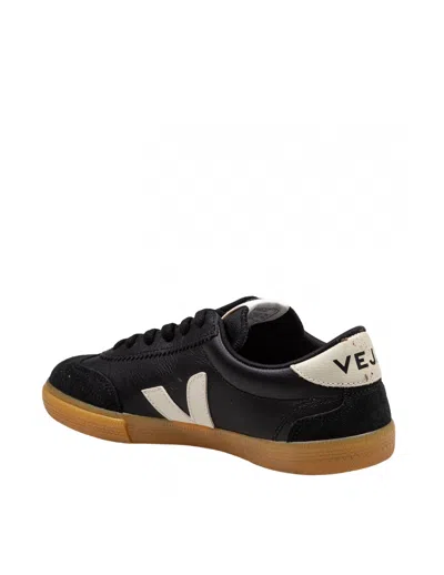 Veja Volley Panelled Grained Leather Sneakers In Black