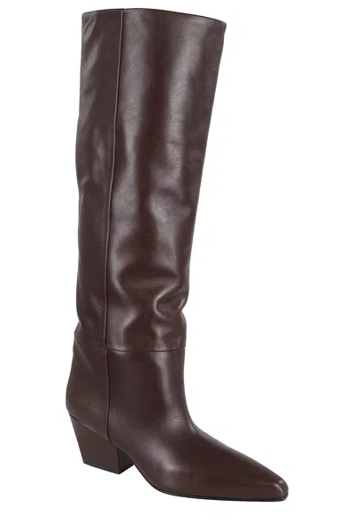 Paris Texas Leather Knee-high Block Heel Boot In Brown